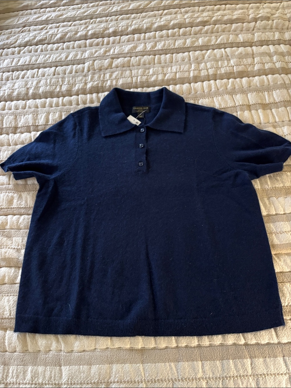 Charter Club Navy Short-Sleeve Cashmere Polo